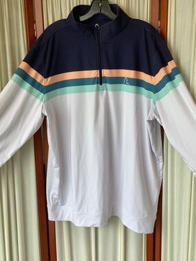 Rhoback Mens Pullover 1/4 Zip Golf Shirt White Stripe Size XL
